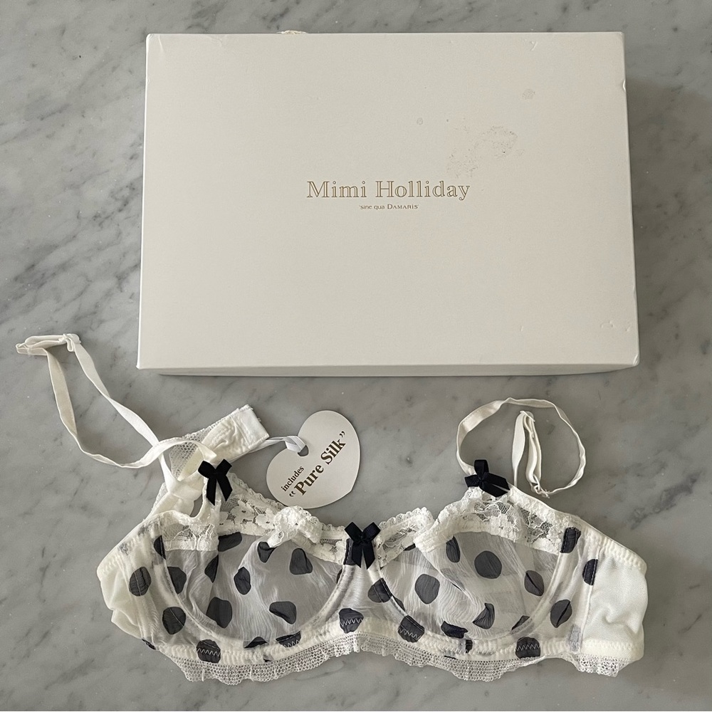 Mimi Holliday Damaris White Navy Polka Dot Bra NOS NWT